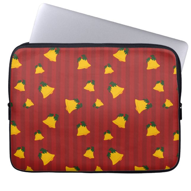 Holiday Red Gold Stripe Bells Jul Laptop Fodral (Framsidan)