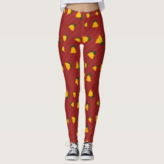 Holiday Red Gold Stripe Bells Jul Leggings