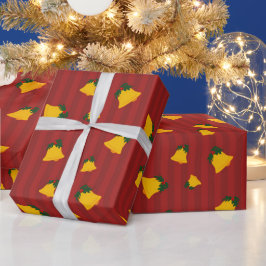 Holiday Red Gold Stripe Bells Jul Presentpapper