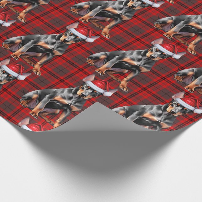 Holiday Red Plaid Doberman Santa Dog Christmas Presentpapper (Hörn)