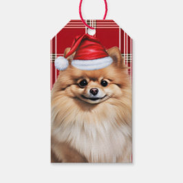 Holiday Red Plaid Pomeranian Dog Lover Christmas Presentetikett