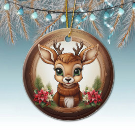 Holiday Reindeer Festive poinsettia flower 🦌🎄 Julgransprydnad Keramik