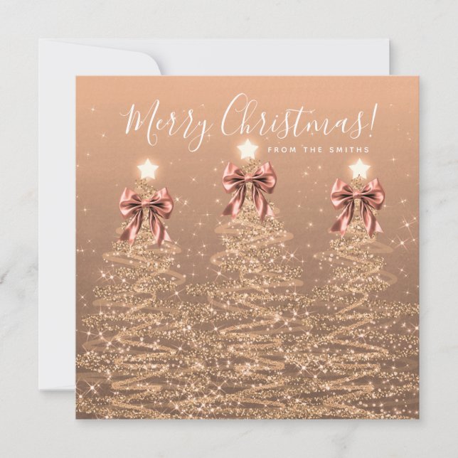 Holiday Rose Gold Christmas Trees Greeting  Julkort (Framsida)