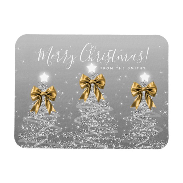 Holiday Silver Christmas Trees Greeting Gold  Magnet (Horisontell)