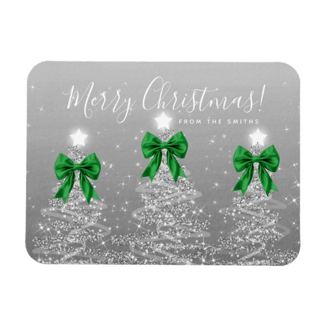 Holiday Silver Christmas Trees Greeting Green  Magnet (Horisontell)