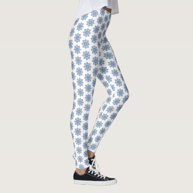 Holiday Snowflake Plaid Pattern Blue Leggings (Höger)