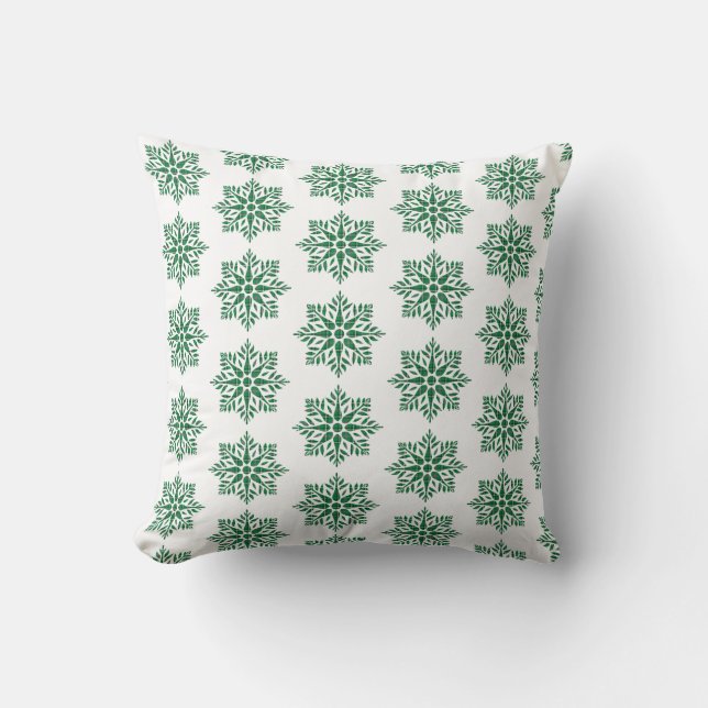 Holiday Snowflake Plaid Pattern Green Kudde (Framsida)