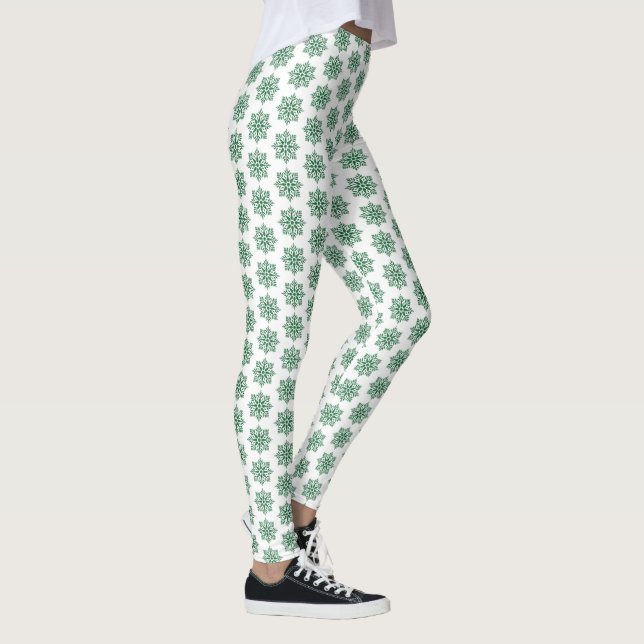 Holiday Snowflake Plaid Pattern Green Leggings (Höger)