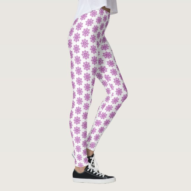 Holiday Snowflake Plaid Pattern Pink Leggings (Höger)
