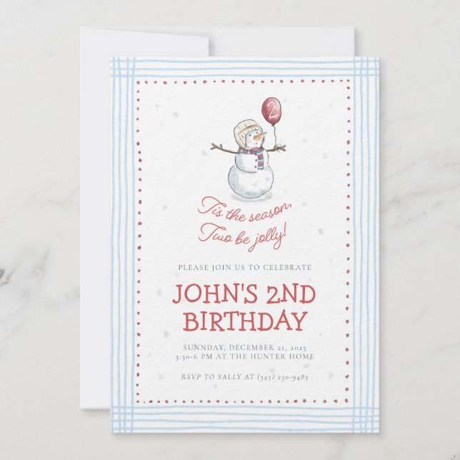 Holiday Snowman 2nd Birthday Invitation  Inbjudningar (Framsida)