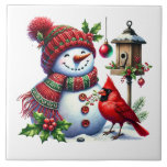Holiday Snowman Ceramic Tile Kakelplatta<br><div class="desc">This ceramic tile is shown with a festive Christmas Snowman and cardinal bird art print.
Large size shown.</div>