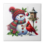 Holiday Snowman Ceramic Tile Kakelplatta<br><div class="desc">This ceramic tile is shown with a festive Christmas Snowman and cardinal bird art print.
Small size shown.</div>