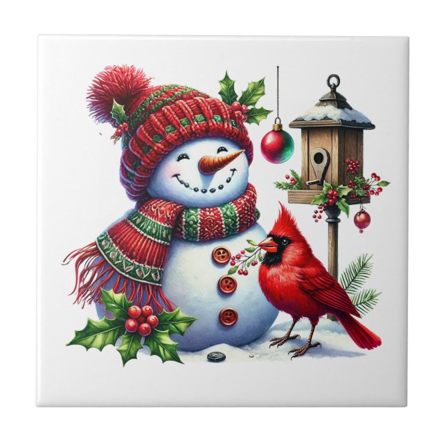 Holiday Snowman Ceramic Tile Kakelplatta (Framsidan)