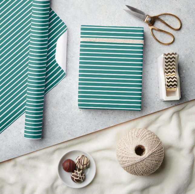 Holiday Stripes Refined | Vinter Teal ll Presentpapper (Hantverk)