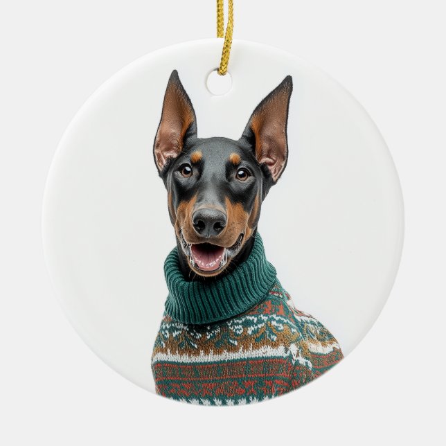 Holiday Sweater Doberman Julgransprydnad Keramik (Framsidan)
