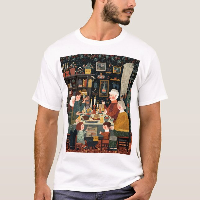 Holiday Table – A Cozy Family Feast T Shirt (Framsida)