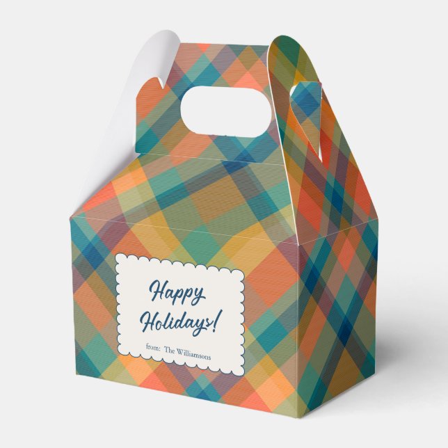 Holiday Tartan Plaid Festive Custom Name Christmas Presentaskar (Framsidan Sidan)