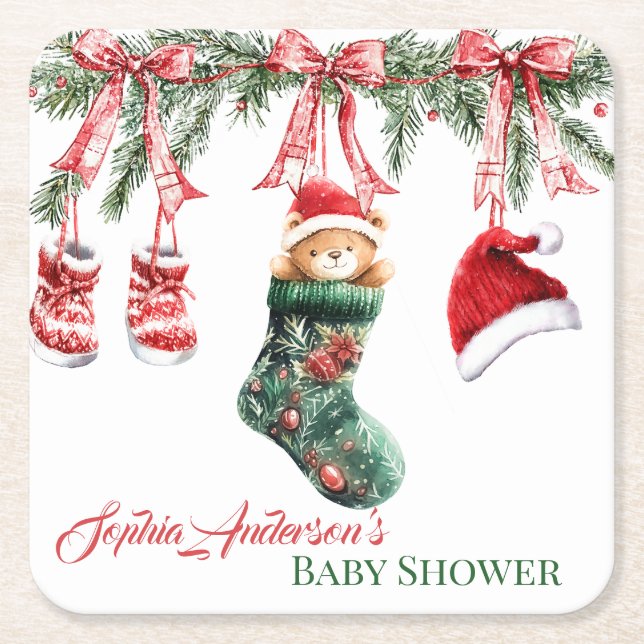 Holiday Teddy Bear Design Underlägg Papper Kvadrat (Framsidan)