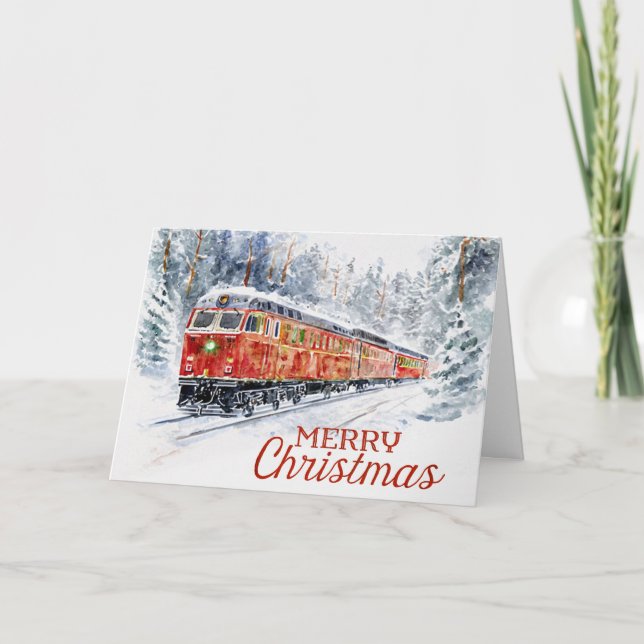 Holiday Train Through Snowy Woods Christmas Card Helgkort (Framsida)