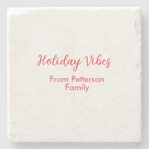 Holiday Vibes röd jul lägga till familjenamn datum Stenunderlägg