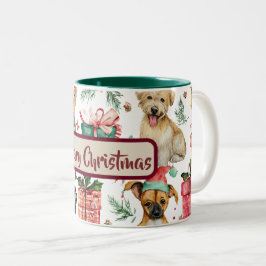 Holiday Watercolor Puppies Pattern Coffee Mug Två-Tonad Mugg