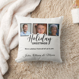 Holiday White 3 Photo Glitter Effect Christmas Kudde