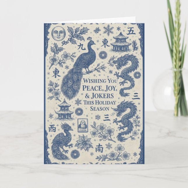 Holiday & Winter Mahjong Toile Cards Kort (Framsida)