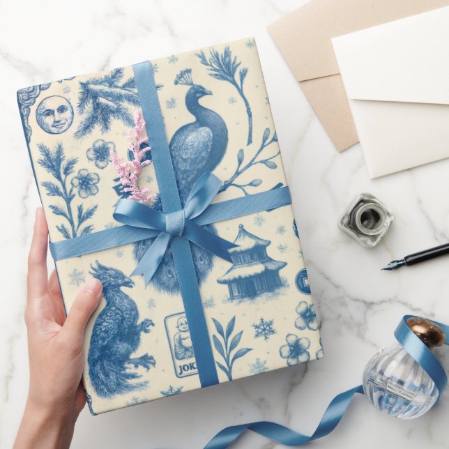 Holiday & Winter Mahjong Toile Wrapping Paper Presentpapper (Gifting)