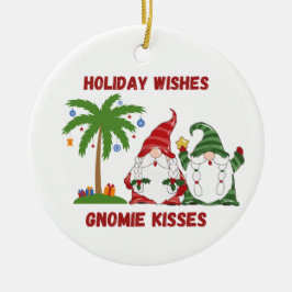 Holiday Wishes, Gnomie Kisses with 2 Gnomes on a Julgransprydnad Keramik