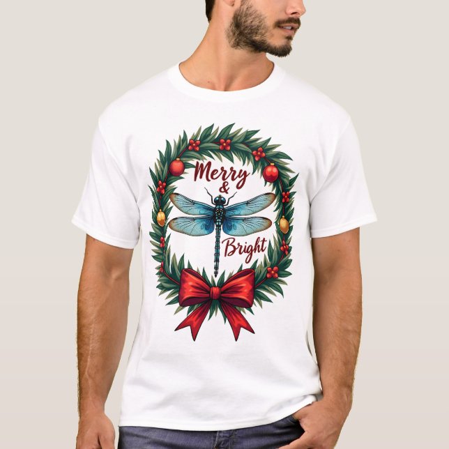 Holiday Wreath Dragonfly T Shirt (Framsida)