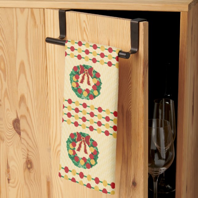 Holiday Wreath Knit Kökshandduk (Thirds Fold)