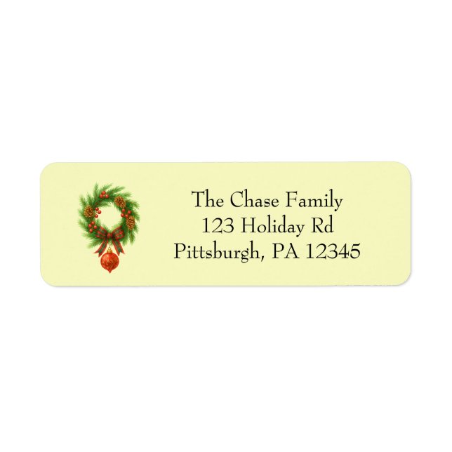 Holiday Wreath return address Returadress Etikett (Framsidan)