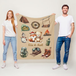 Holiday Xmas Couple Adventure Teddy Bear Fox Beige Fleecefilt