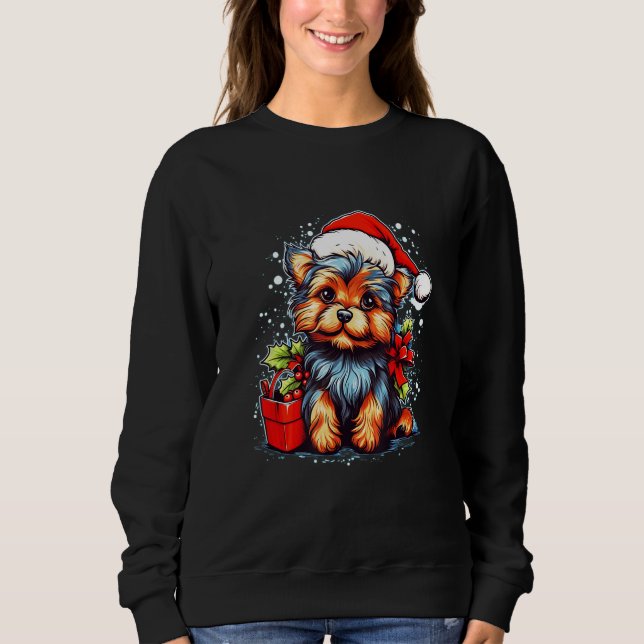 Holiday Yorkshire Terrier Cute Christmas Dog Desig T Shirt (Framsida)