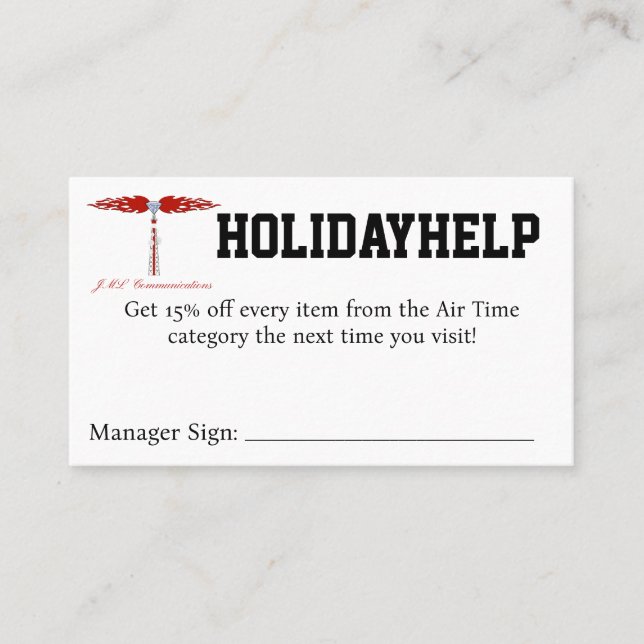 HOLIDAYHELP Coupon Visitkort (Framsida)
