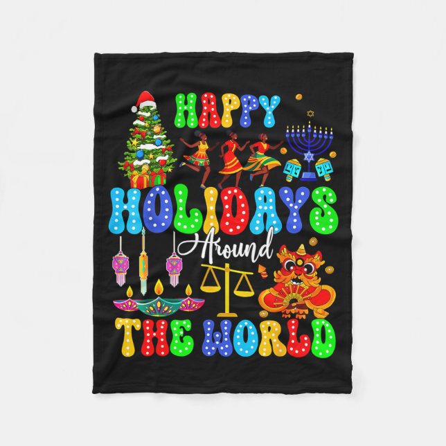 Holidays Around World Xmas Hanukkah Kwanzaa Diwali Fleecefilt (Framsidan)