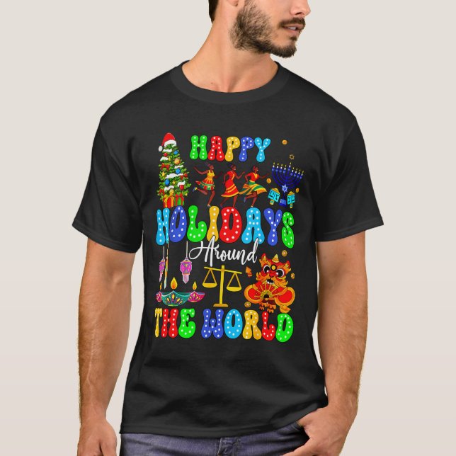 Holidays Around World Xmas Hanukkah Kwanzaa Diwali T Shirt (Framsida)