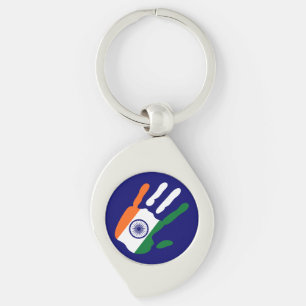 holiES - India Flagga Hand + din backgrond färg Swirl Silverfärgad Nyckelring