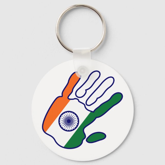 holiES - India Flagga Hand + din idé Nyckelring (Framsida)