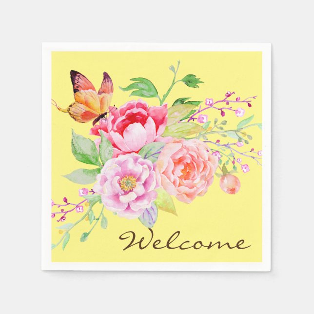 holiES - Watercolor Vår blommor Bouquet 2 Pappersservett (Framsidan)