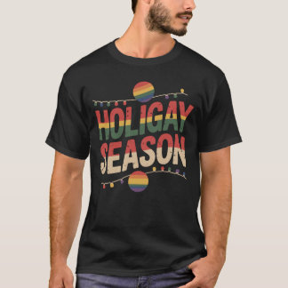 Holigay Season Gay Christmas Rainbow Lights T Shirt