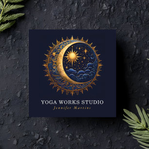 Holistic Celestial Sol & Måne Yoga QR-kod Fyrkantigt Visitkort