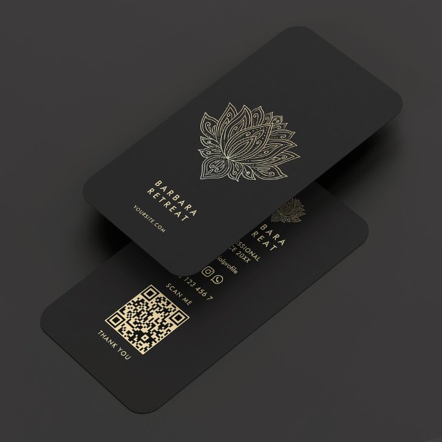 Holistic Hälsa Coach Black Faux Guld Lotus Visitkort (Modern Holistic Wellness Elegant Black Gold Lotus Business Card
)