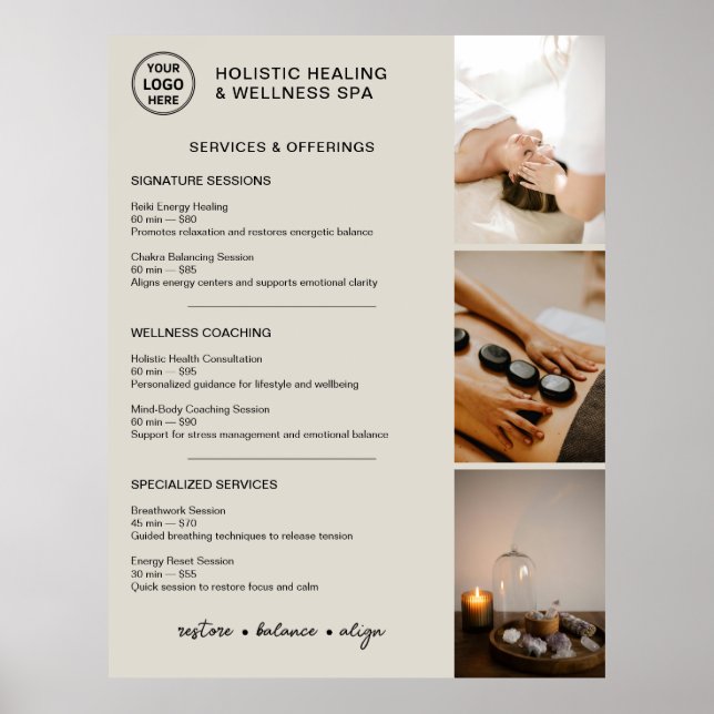 Holistic Wellness Services Menu Neutral Beige Poster (Framsidan)