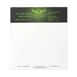 Holistisk alternativ medicinsk Caduceus Grönt Löv Anteckningsblock