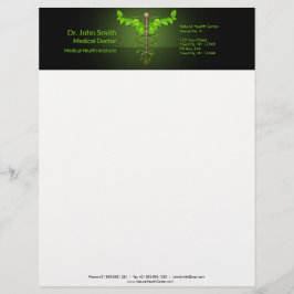 Holistisk alternativ medicinsk Caduceus Grönt Löv Brevhuvud