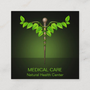 Holistisk alternativ medicinsk Caduceus Grönt Löv Fyrkantigt Visitkort