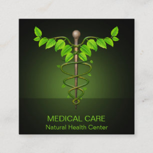 Holistisk alternativ medicinsk Caduceus Grönt Löv Fyrkantigt Visitkort