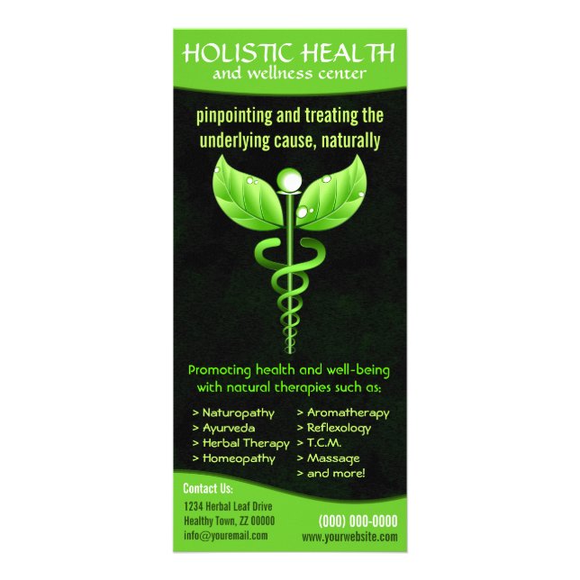 Holistisk alternativ medicinsk Grönt Caduceus Reklamkort (Framsidan)