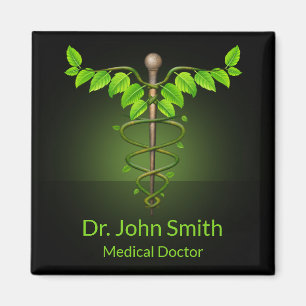 Holistisk alternativ medicinsk kaduceus gröna blad magnet